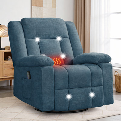 Recliner Chair, 360° Swivel Rocker Recliner with Massage and Heating, Manual Recliner with Side Pockets, Manual Reclining Chair for Living Room, Bedroom