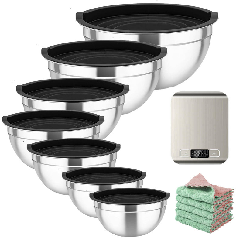 Ensemble de 7 bols en acier inoxydable. Ensemble de bols pour la cuisson, le mélange, le service et la préparation.