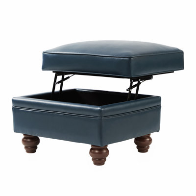 Djuana Transitional 27"W Lift-Top Leather Ottoman with Storage