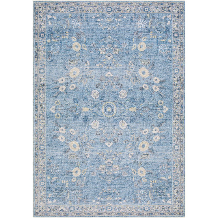 Lympsham Blue/White Machine Washable Area Rug