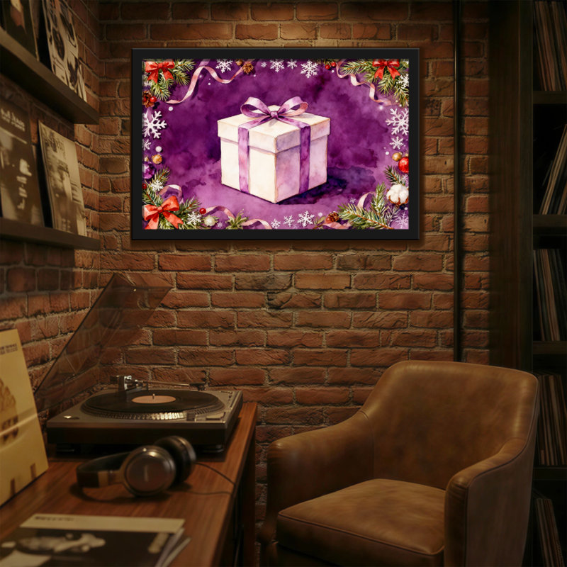 Boîte-cadeau de Noël mauve, aquarelle de Noël, H 12 po x l 18 po
