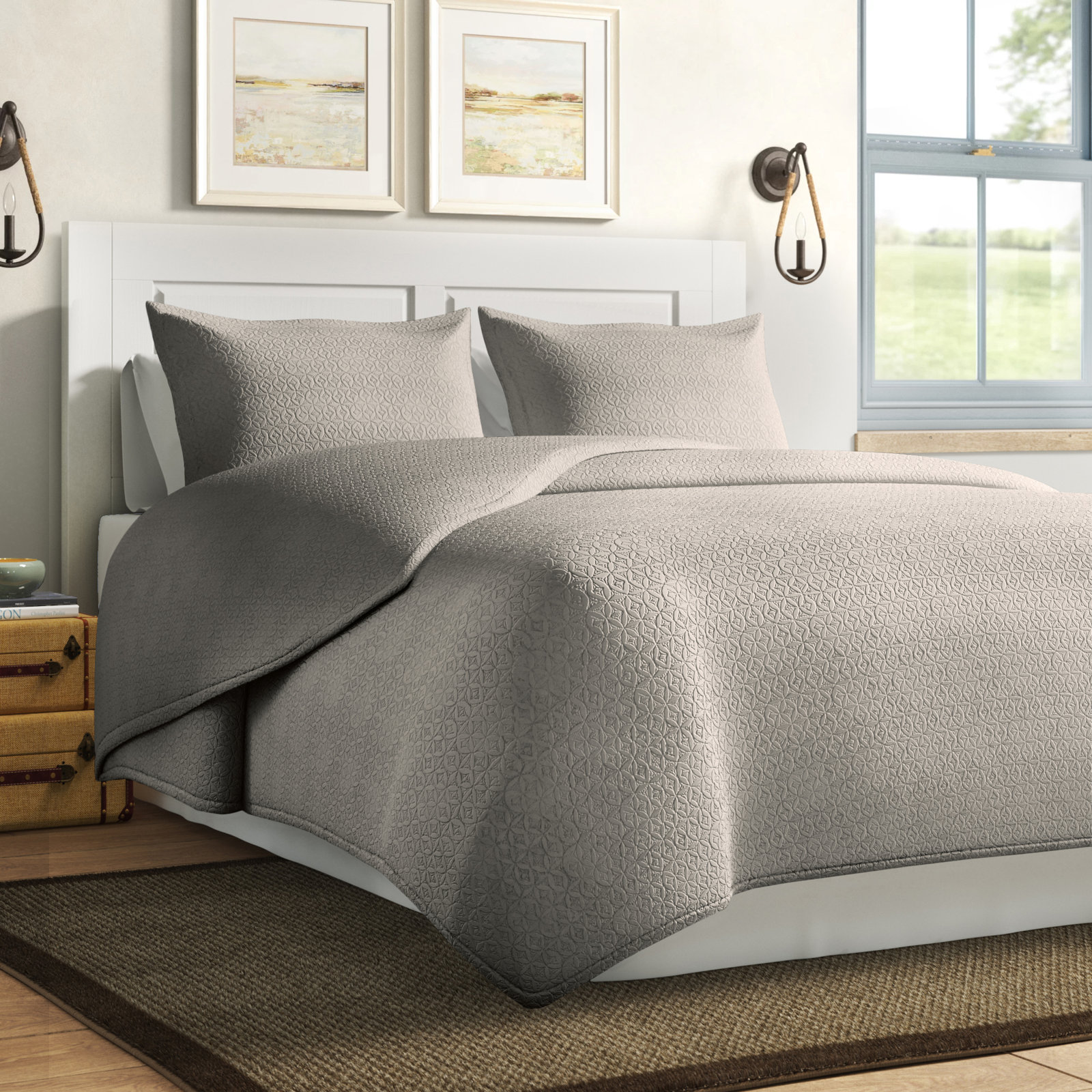 Cotton Quilt Set, Twin Quilt + 1 Shams, Taupe