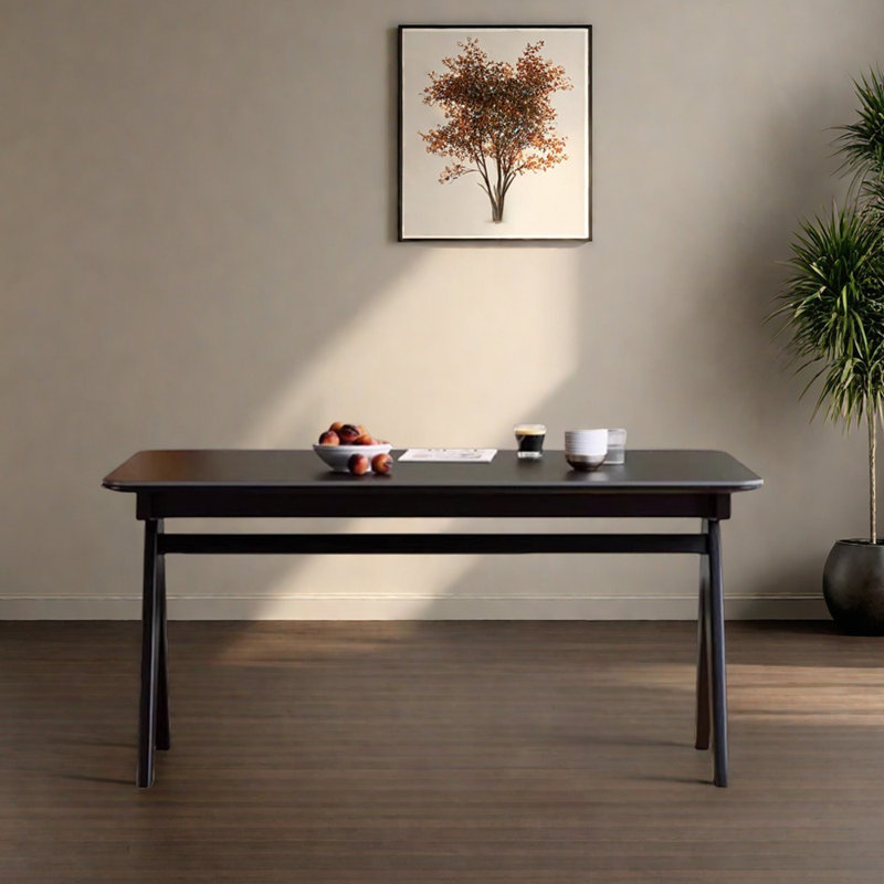 Black Retro Design Rectangular Dining Table,  29.52"H x 55.11"L x 31.49"W