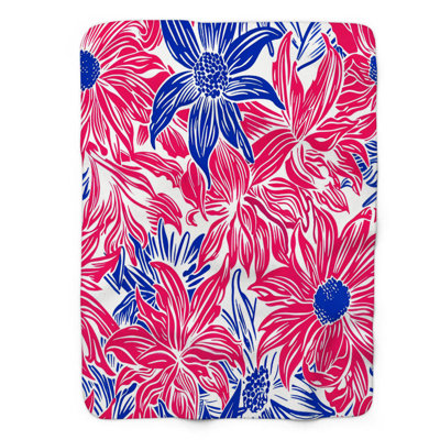 Scarlet and Blue Petals - 1 Piece Premium Sherpa Blanket