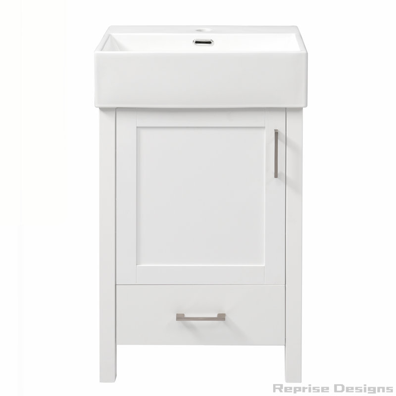 Meuble-lavabo à cadre en bois massif 20,28 po avec lavabo en céramique, Blanc