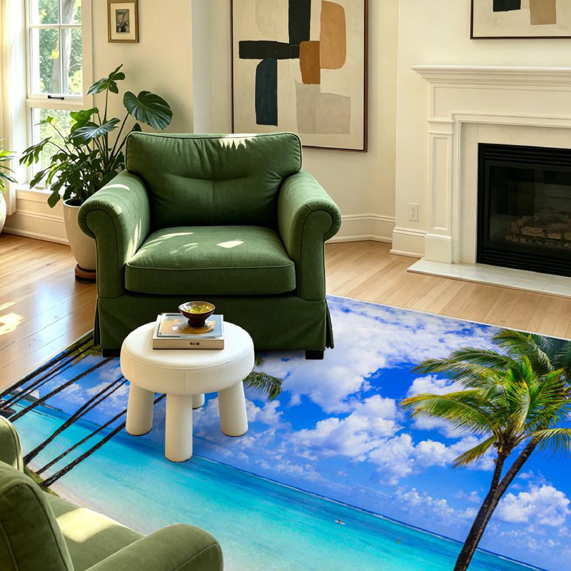 Magnifique tapis d'intérieur lavable à la machine bleu turquoise, Rectangle 55" x 79"