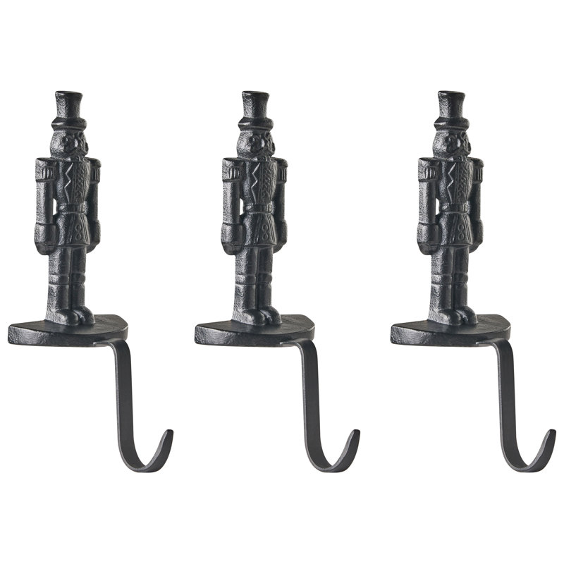 Set of 3 Christmas Stocking Holders KAJAANI Nutcracker 21 cm Black, Black