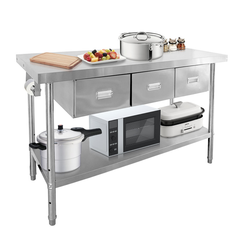 Table de travail commerciale en acier inoxydable à 2 niveaux GarveeHome