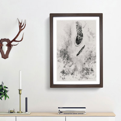 Cracked Acoustic Guitar Watercolour - Framed Print