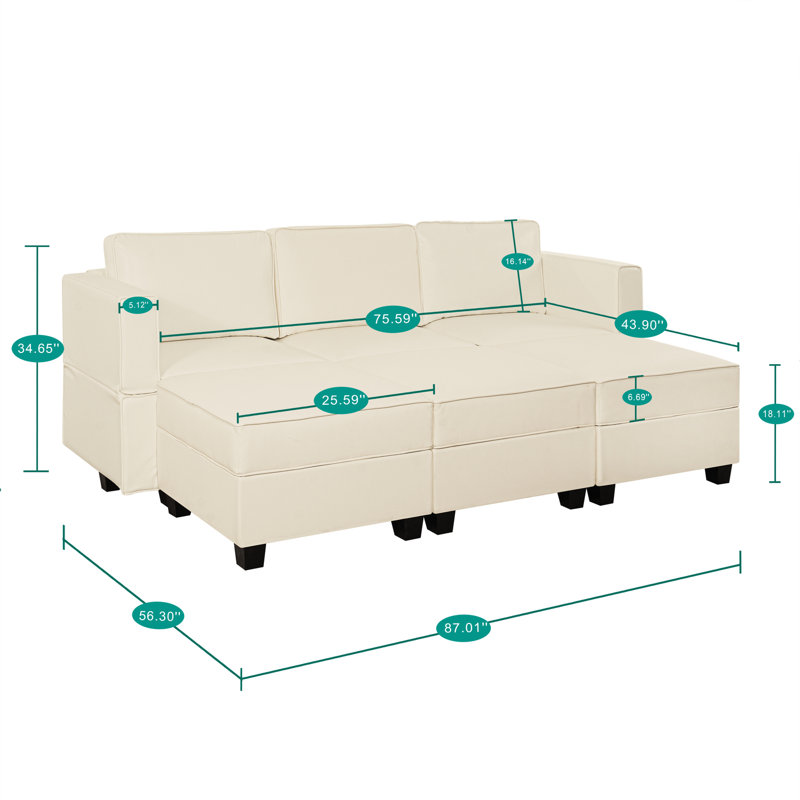 Canapé modulaire en cuir 3 places Shealene, Cuir respirant beige