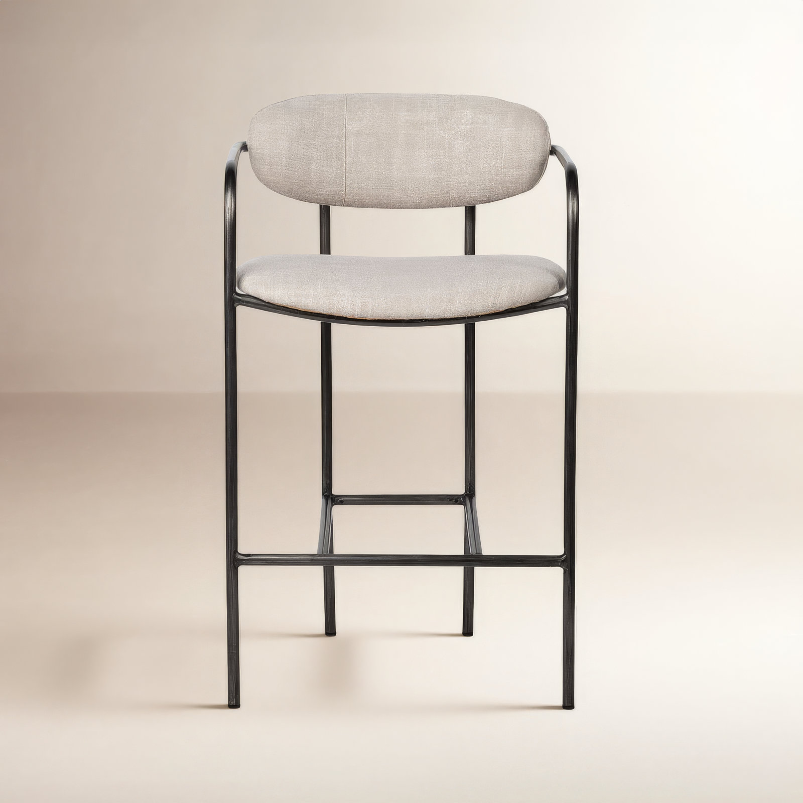 Belarus Fabric Seat Stool, Counter Stool (26.5” Seat Height), Gun Metal Gray, Beige Linen Blend