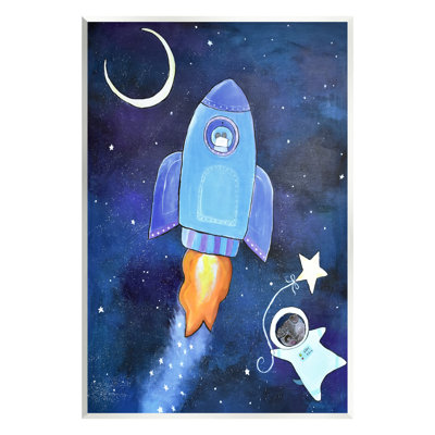 Animaux dans l'espace, fusée, étoile, ballon, ciel nocturne, par Andrea Doss - impression sans cadre sur panneau de fibres à densité moyenne