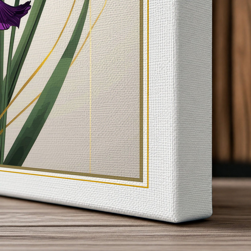 Three Purple Irises Botanical - Wrapped Canvas, 30x20 - 76.2 x 50.8 cm, White Border
