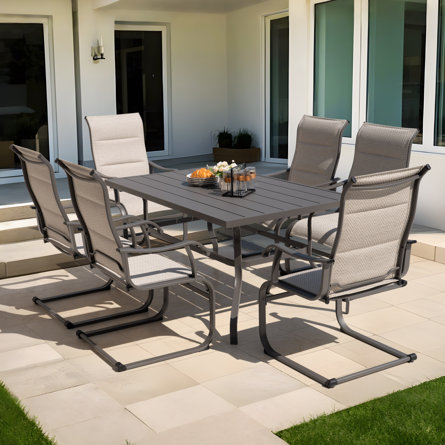 Patio 7-piece Textilene Dining Set With Umbrella Hole And C-spring Motion
