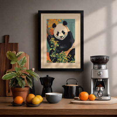 Panda with Bamboo Japandi - Framed Print