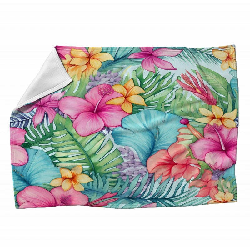 Jeté , Floral, L 80 po x l 60 po, Multicolore vert / rouge / rose