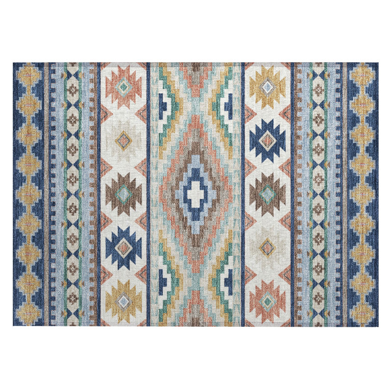 Machine Washable Indoor/Outdoor Chantille ACN2539 Lodge Rug, Rectangle 1'8" x 2'6", Navy