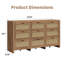 Commode 9 tiroirs en rotin avec roulettes, noyer