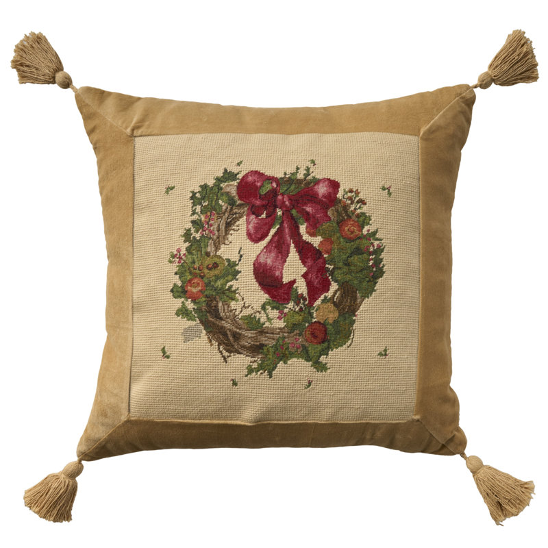 Mina Victory Vintage Pillow Wreath Indoor Throw Pillow, Beige, Square 19"