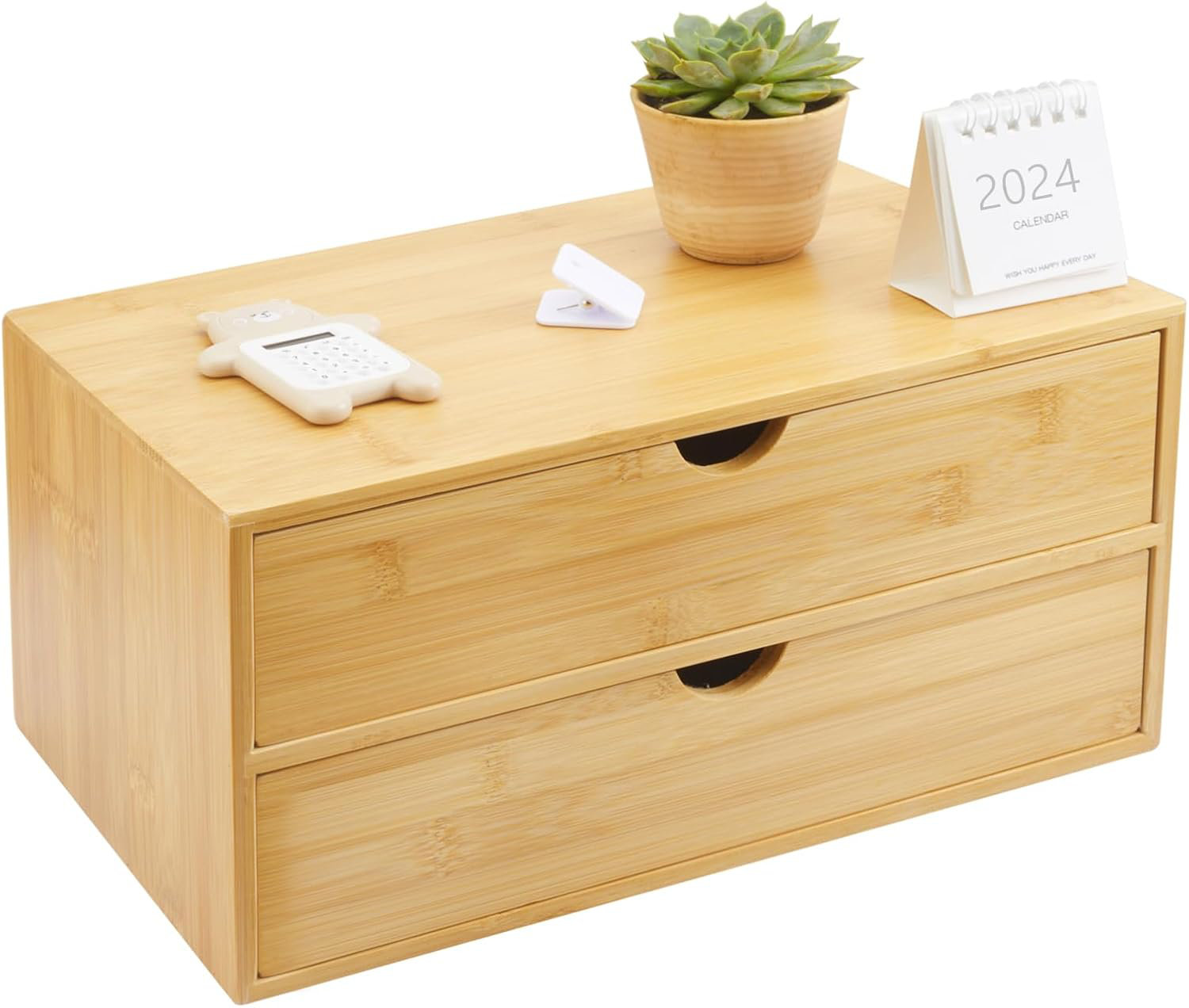 Hokku Designs Bamboo Desk Organizer With 2 Drawers Makeup Storage ...