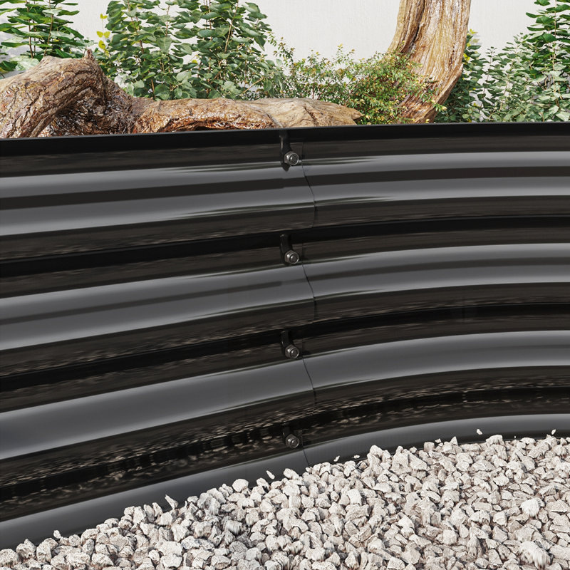 Oval Large Metal Raised Planter Bed for Plants, Black