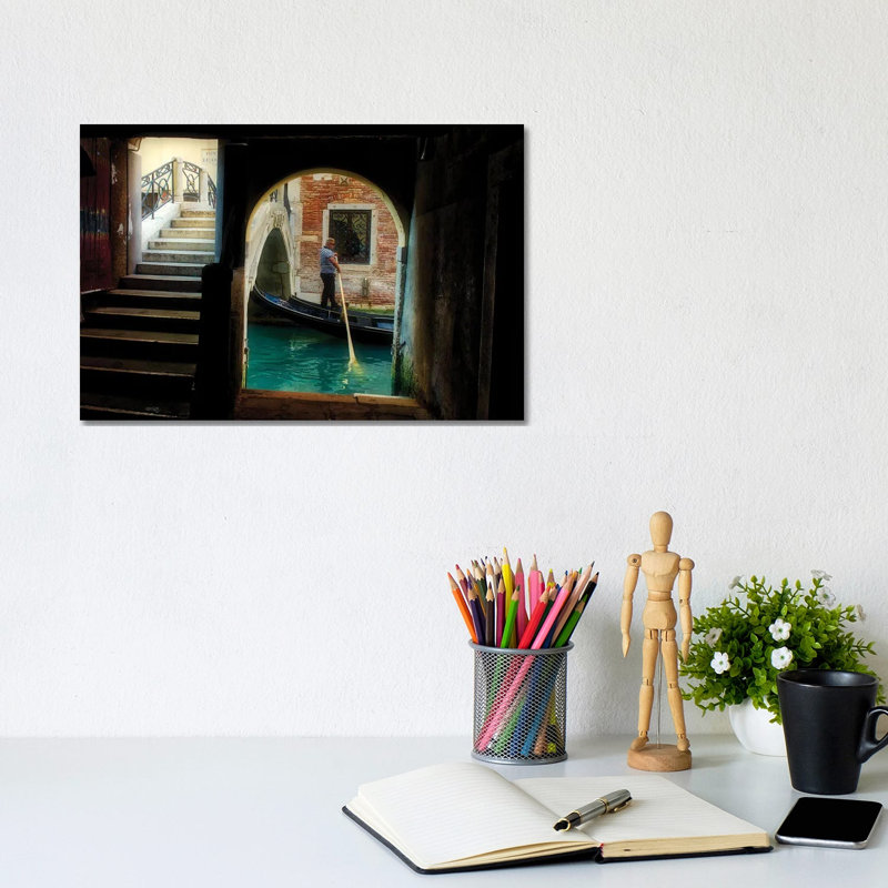Gondolier Navigates Through a Venice Canal 1 Piece Wrapped Canvas Wall Art, 20.32 cm H x 30.48 cm W