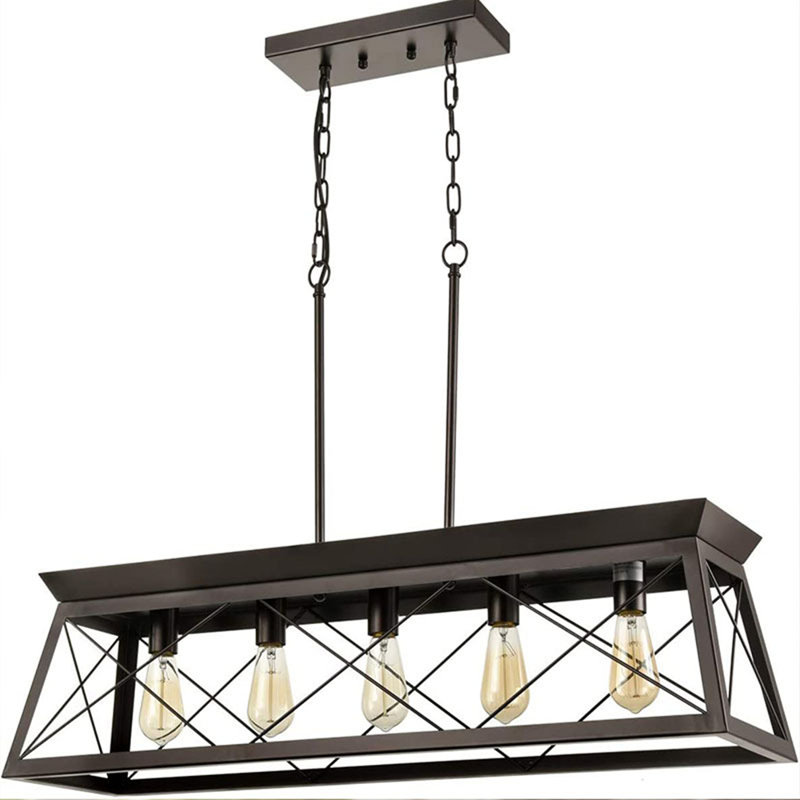 Lustre rectangulaire pour îlot de cuisine à 5 lumières Brixtyn