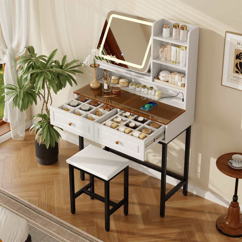 Makeup Vanity With LED Lighted Mirror