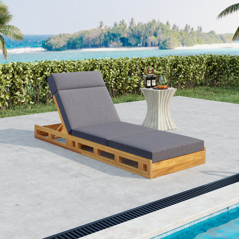Acacia Wood Chaise Lounge Set with Adjustable Headrest and Water-Resistant Cushions for Outdoor Comfort, Dark Grey