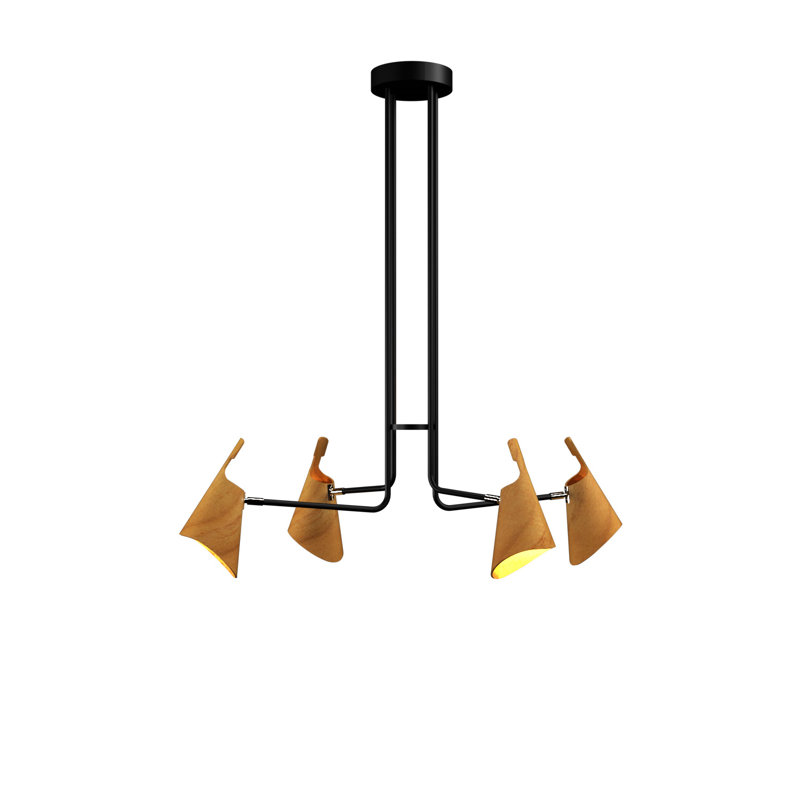 Chandelier, Teak, 4, 43.11" H x 39.76" W x 25.79" D