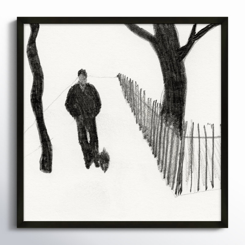 Walking The Dog Print by Simon Schneiderman, Black, 24" H x 24" W x 1.25" D