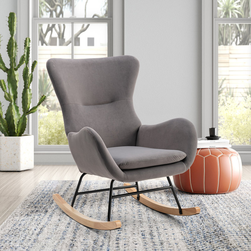 Chaise berçante Edsol, Velours gris