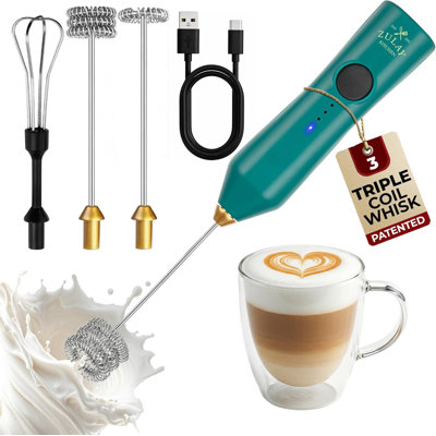Zulay Kitchen Rechargeable Milk Frother - Dynamic - 3 Speeds, 3 Whisk Attachments, 500 Mah Usb Charging, Drink Mixer For Latte, Cappuccino, Matcha, Protein Powder, Coffee Foam
