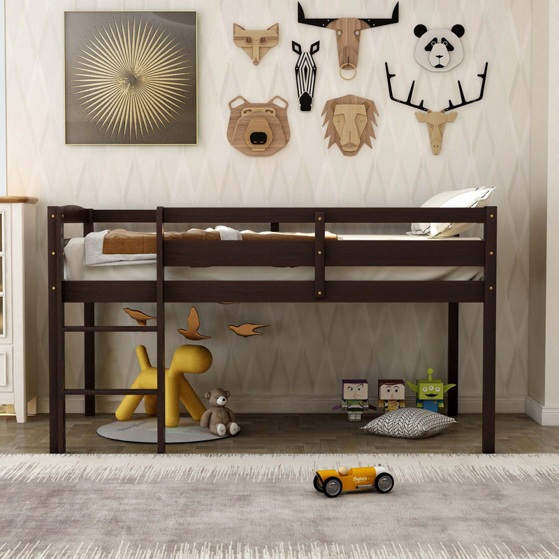 Lit mezzanine simple en bois avec échelle pour plus d'espace, Espresso