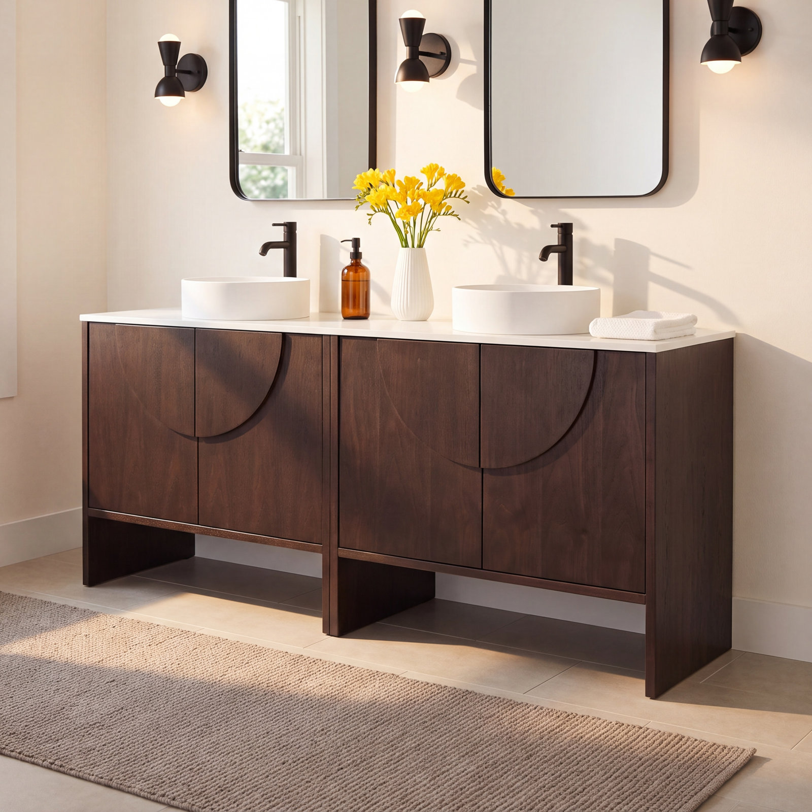Arno 72" Cedar Double Bathroom Vanity, Dark Walnut