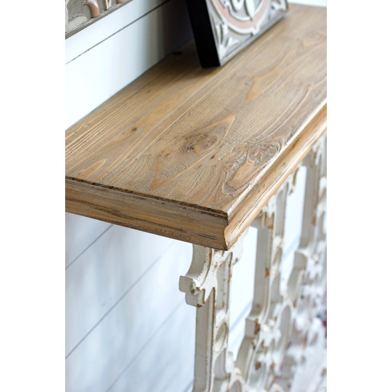 Console 32 po x 12 po x 32 po Classic Vintage White Wash avec plateau en bois brun