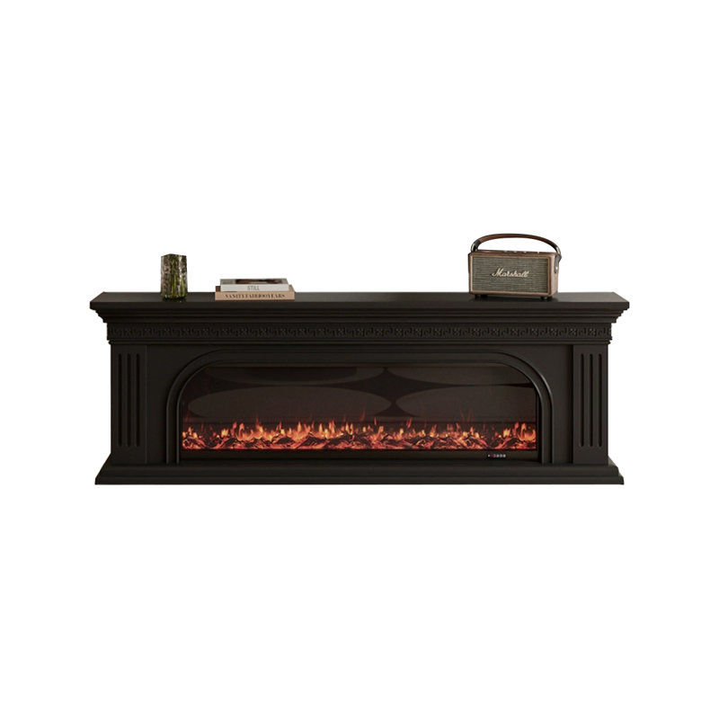 Black Solid  Wood TV Cabinet Fireplace, 27.56" H x 78.74" W x 12.6" D, Black