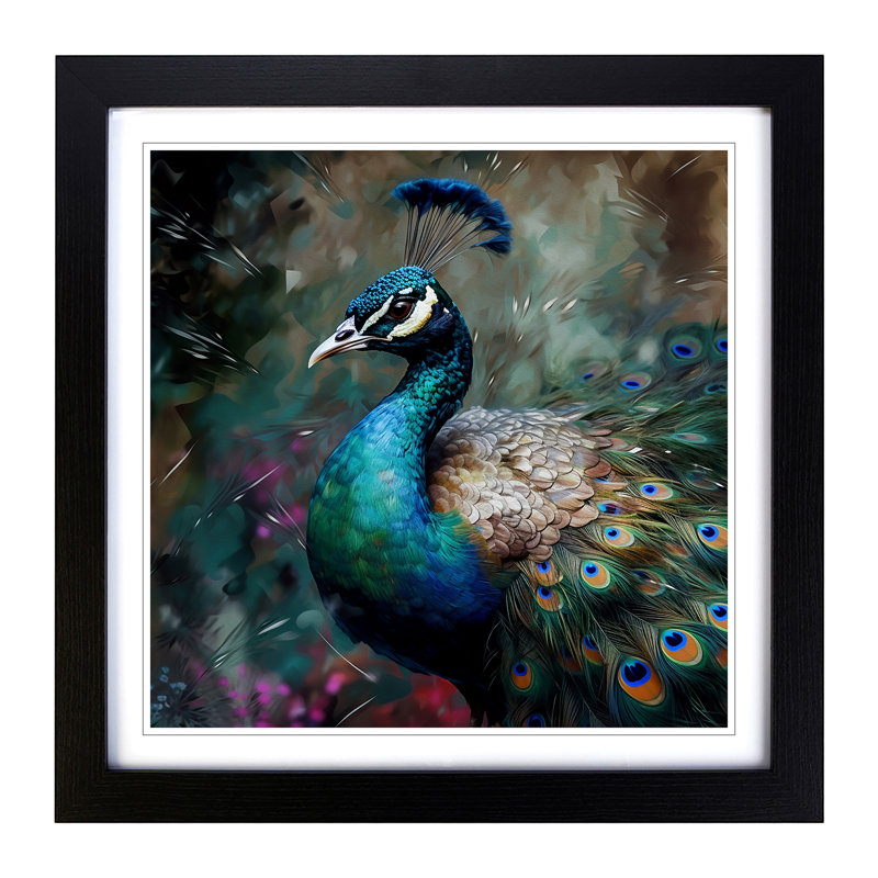 Peacock Impressionism - Framed Print, Black