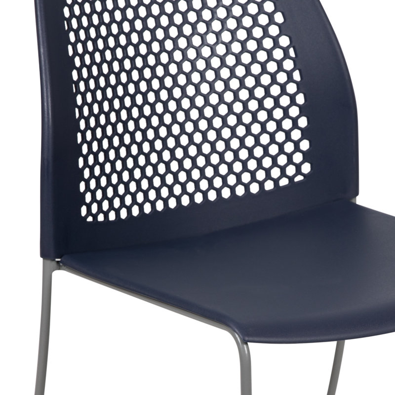 Chaises de vestibule empilables en plastique avec dossier en nid d'abeille Oliverson, Gris, Marine, 1