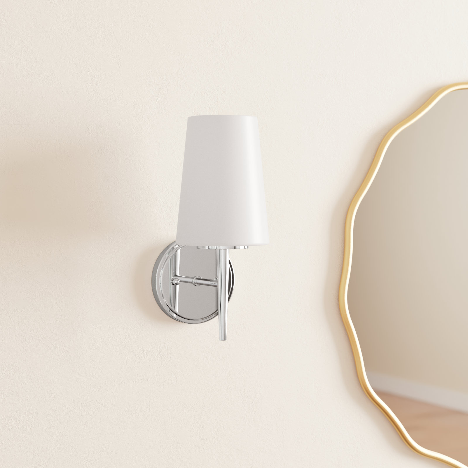 Erlandson Single Light Glass Dimmable Armed Sconce, Chrome, 100W A19 Medium