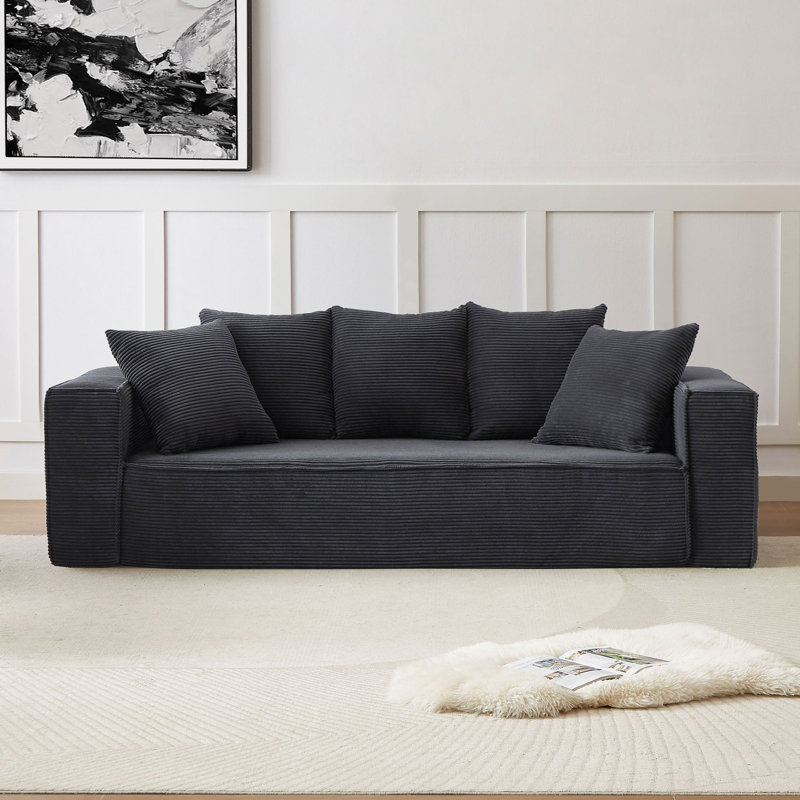 Canapé Rossmoor, Velours côtelé noir, H 31 po x l 89 po x P 38 po