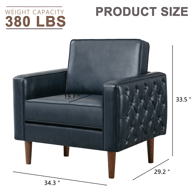 Fauteuil 34,25 po en similicuir capitonné, Bleu