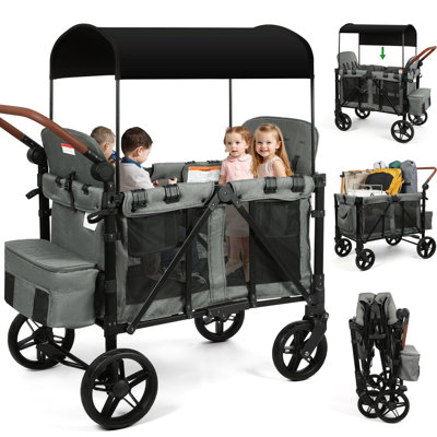 Double Stroller 3-In-1 Convertible Stroller & Bassinet Travel System With Canopy, Adjustable & Foldable