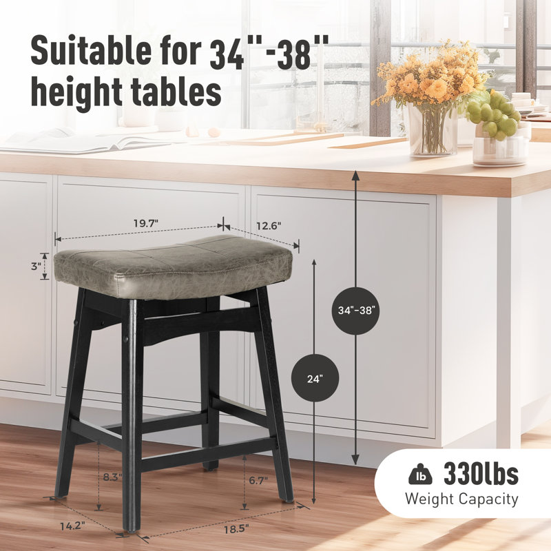 Amberlynn Upholstered Counter Stool with Solid Wood Frame, Black/Dark Gray