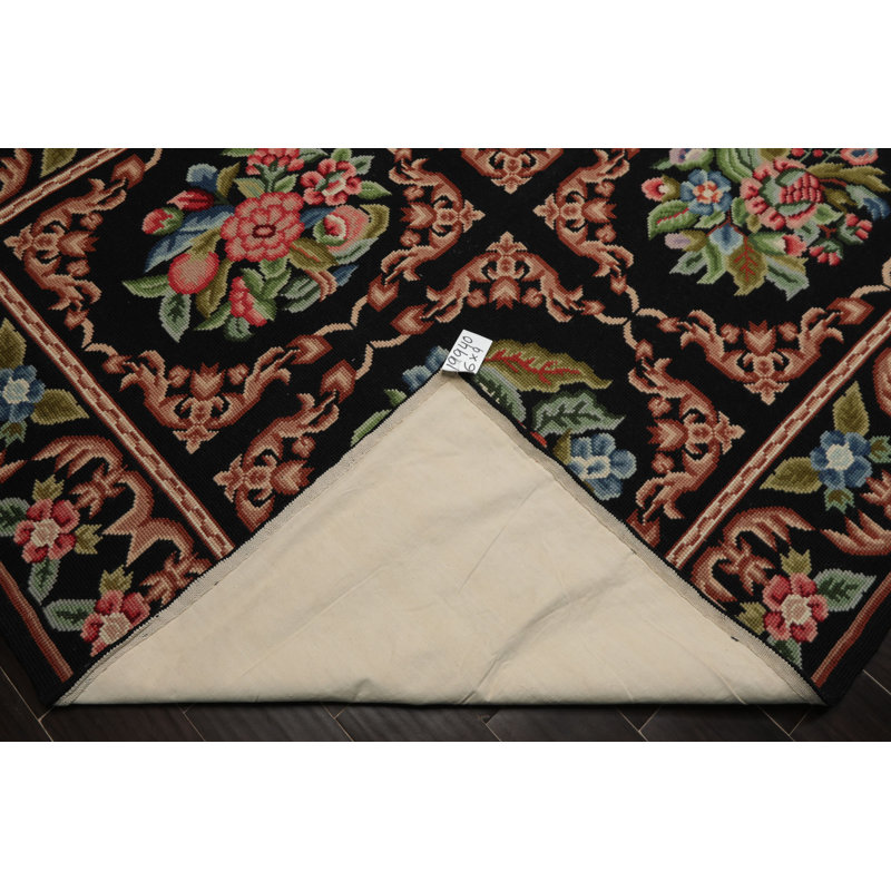 Tapis traditionnel noir en laine tissé à la main 6 x 9