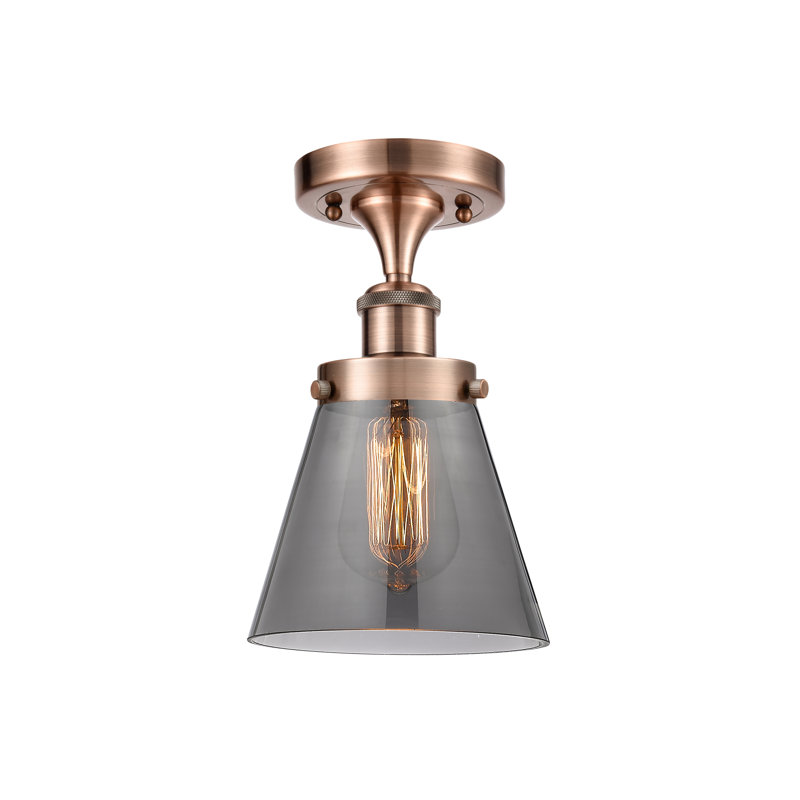 Plafonnier semi-encastré 1 lumière Ballston Urban Cone, Cuivre antique, Plaqué couleur fumée, H 11 po x l 6 po x P 6 po