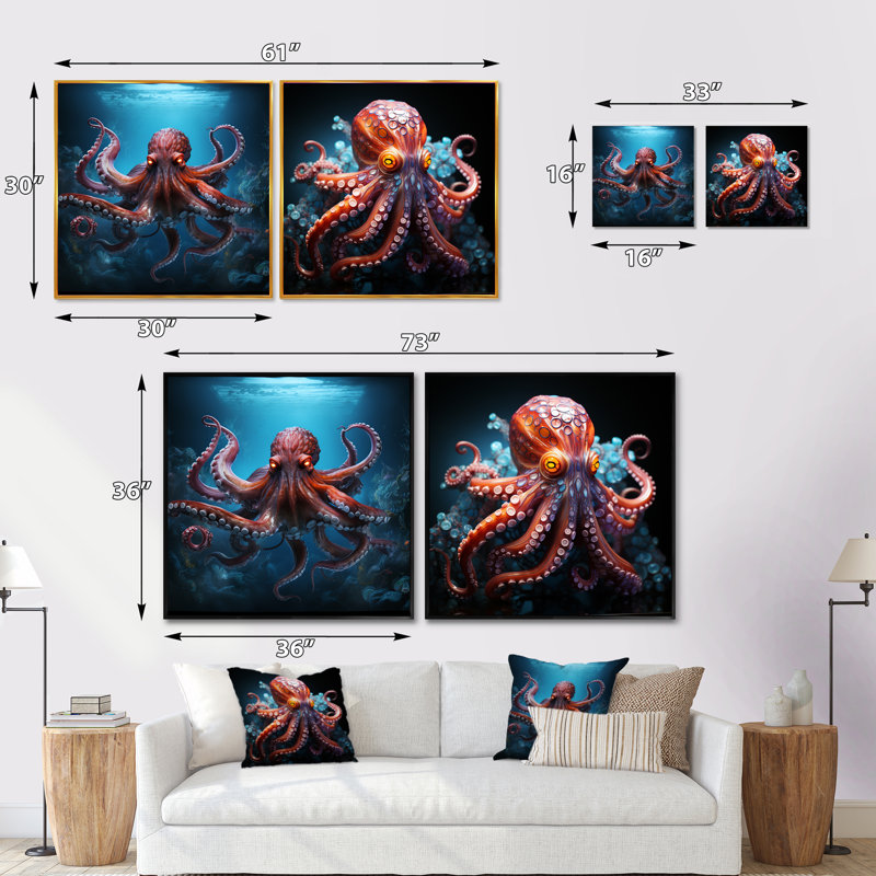 Ensemble de 2 pieuvre Cosmic Art Style, H 16 po x l 33 po, Toile tendue