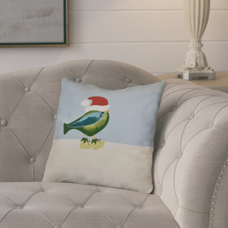 Housse et insert de coussin carré Jump for Joy Merry Christmas Bird, H 18 po x l 18 po, Vert