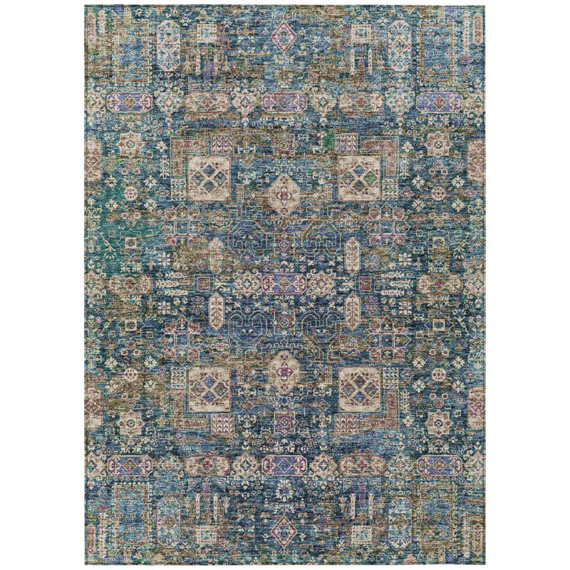 Tapis d'intérieur lavable extérieur vert bleu marine 10 pi x 14 pi