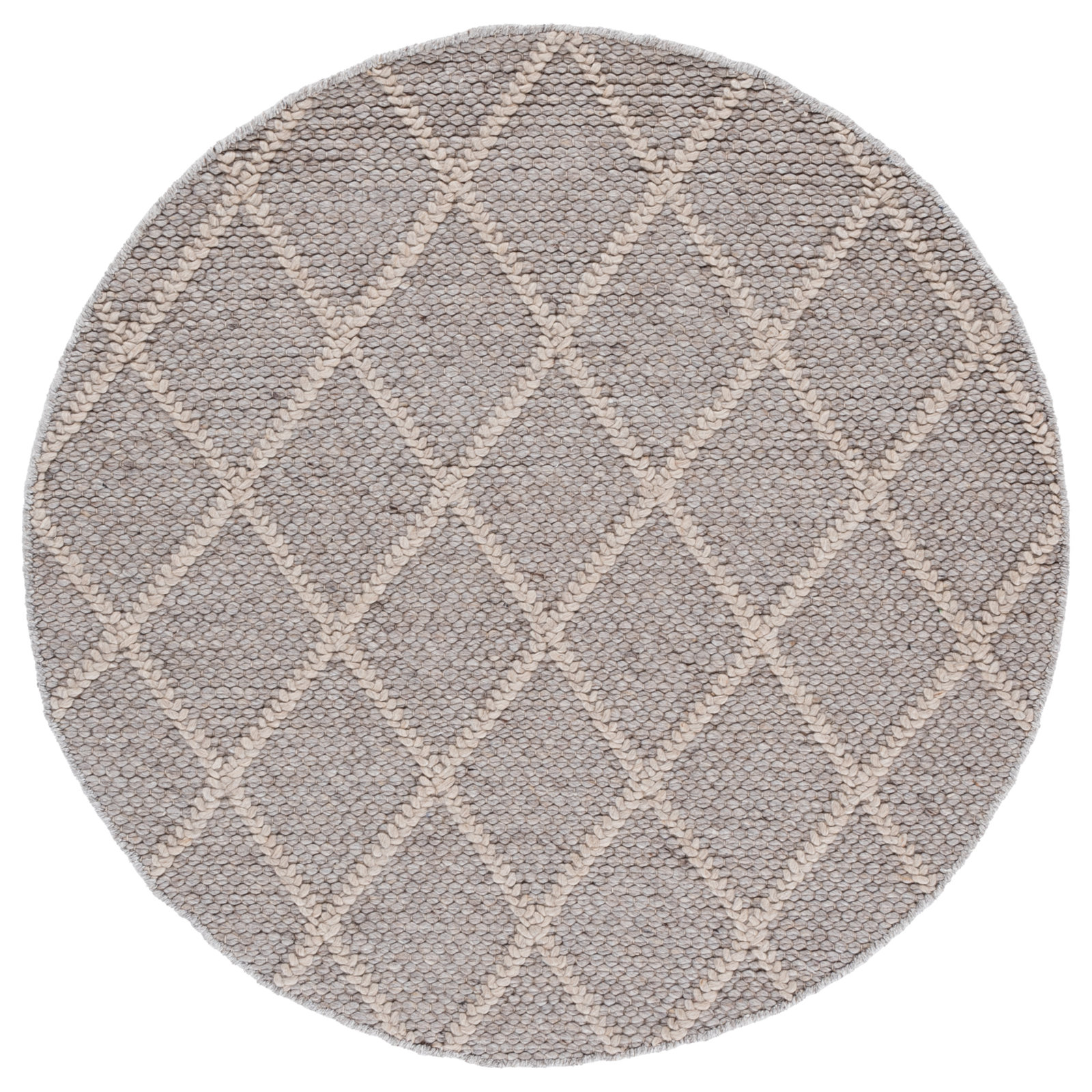Russo Gray Hand-Woven Geometric Flatweave Rug, Round 4'